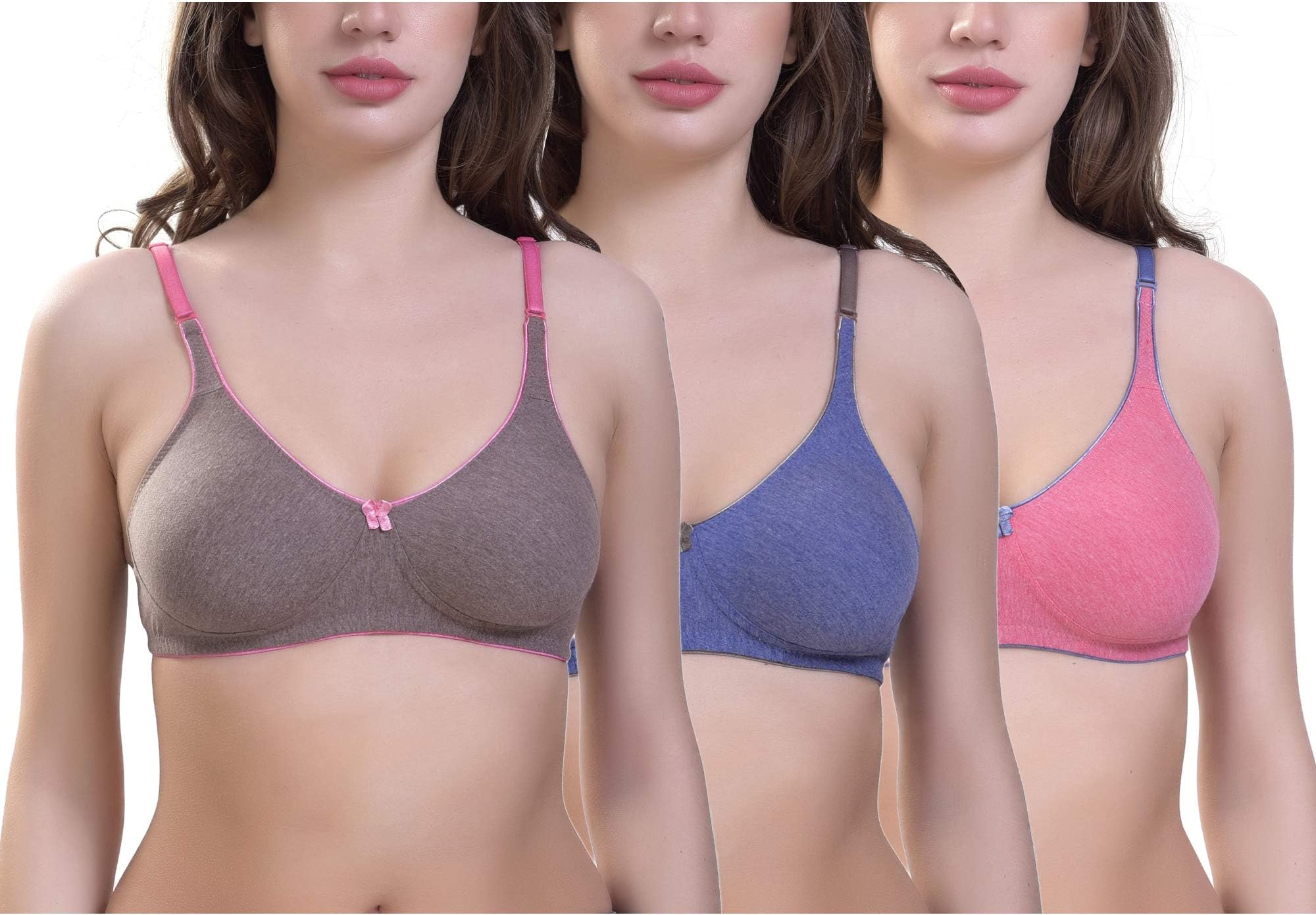 AKHIYAAN Women's Polycotton Non Padded Non-Wired Regular Bra (Pack of 3)
