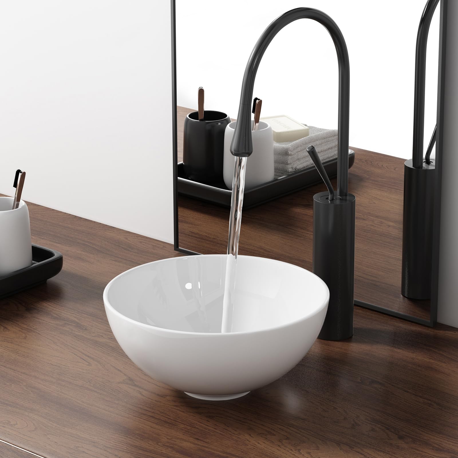 Photo 1 of 11 Inch Round Bathroom Bowl Sink Above Counter, QISHKA Mini White Ceramic Vanity Vessel Sink - 11" x 11" Small Countertop Circle Art Basin for Space-Saving