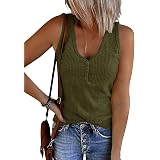 Women's Ribbed V-Neck Tank Top – Loose Fit Sleeveless Henley Shirt For Summer | Casual Button-Up Cami Tee