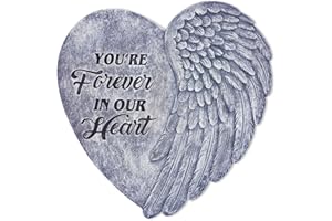 OrnamentallyYou Elegant Resin Stepping Stone, Outdoor Garden Pathway Decoration (You’re Forever in Our Hearts Angel Wing Stepping Stone, 9.5" Garden Decorative Memorial Resin Figurine)