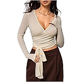 SHENHE Women's Wrap Top Sheer Mesh Long Sleeve Workout Dancing Tie Top Pilate Outfits