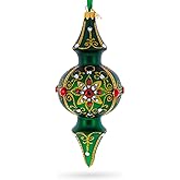 Emerald Baroque Jeweled Double-Ended Finial Drop Glass Christmas Ornament