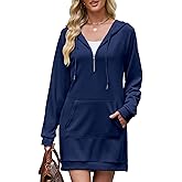 Tanst Sky Womens Sweatshirt Dress Long Sleeve Hoodie dresses Half Zip Drawstring Hooded Tunic Tops with Pocket