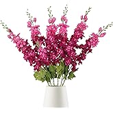 INSUNSIX Hot Pink Delphinium Artificial Flowers - 6PCS, 33" Long Stem Silk Flowers for Tall Vase Wedding Centerpieces & Home Decor (Indoor)