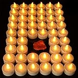 Pandaing Lasts 2X Longer Flameless Tealight Candles [50 Pack, Batteries Included], Realistic Tea Lights Candles, Flickering B