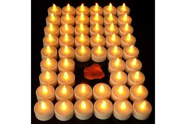 Pandaing Battery Operated Flameless Tealight Candles [40 Pack, Batteries Included], Realistic Tea Lights Candles, Flickering