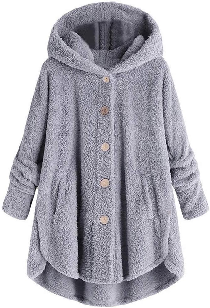 KOZIEE Plus Size Hoodie for Women，Women Fleece Asymmetrical Button Hem Plus Size Hoodie Top Sweater Blouse Women Winter Casual Zipper Hoodies Sweatshirt Coat Fleece Large