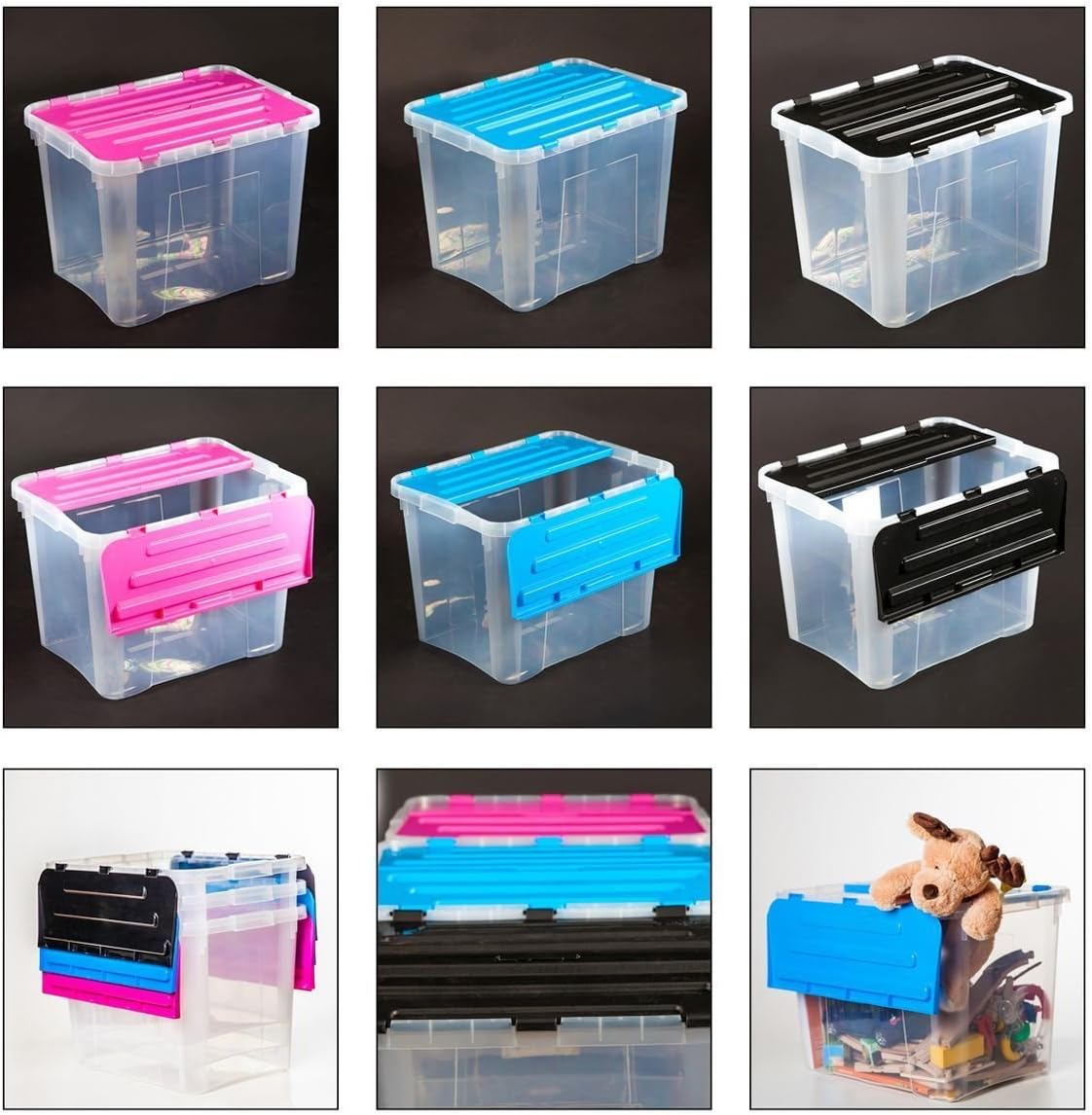 esto24® Kunststoff Box mit Klappdeckel Stapelbar 42 L Aufbewahrung