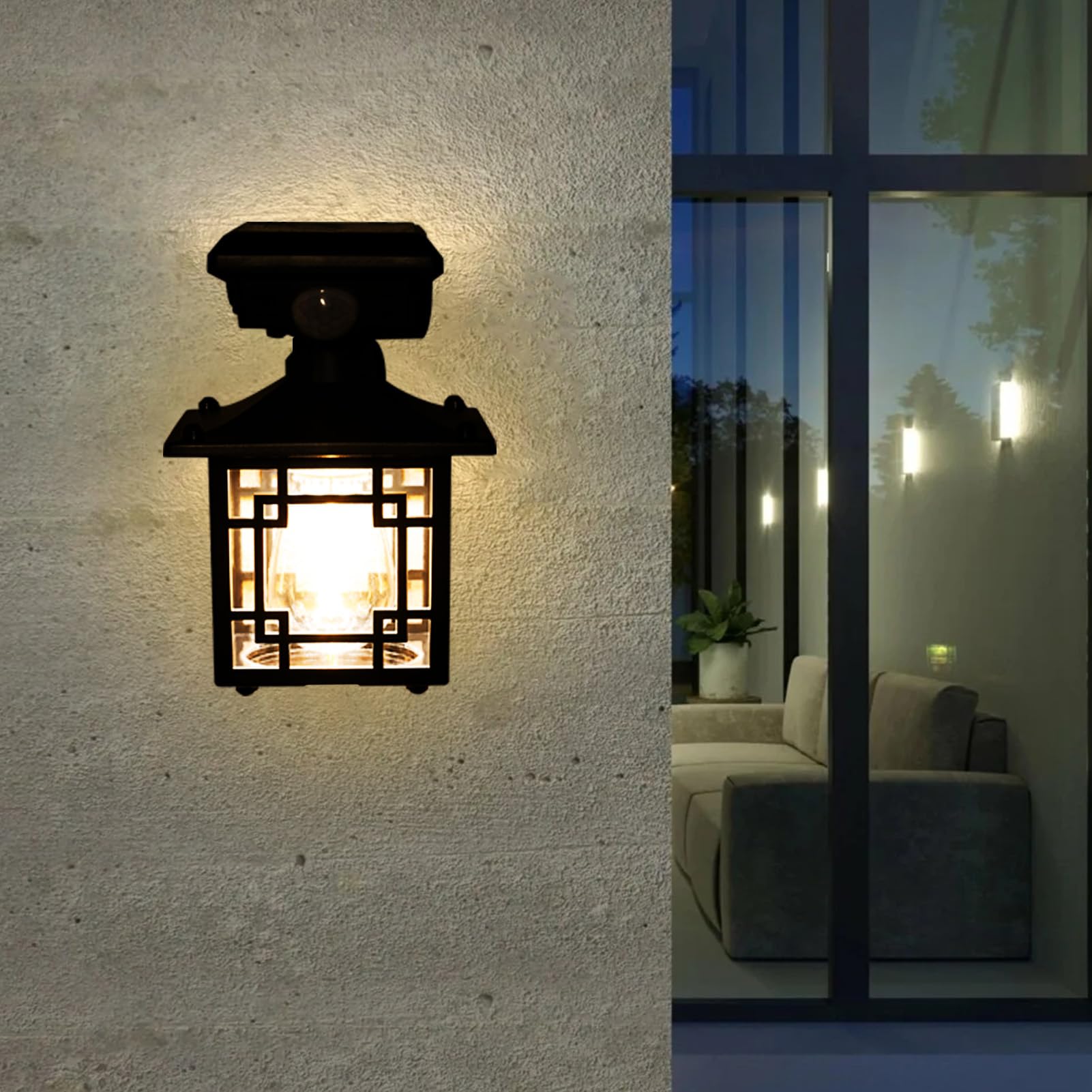 LOVERUIS 3 Smart Lighting Modes Solar Wall Lights Outdoor Motion Sensor Light Porch Waterproof IP65 for Garage Garden Yard Patio, Solar Wall Lantern (1PCS)
