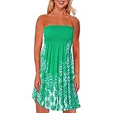 Zyyfly Tube Top Dress Women Summer Beach Coverup Stretch Smocked Strapless Dress