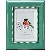 ibalux 5x7 Picture Frame, Green Beveled Frame with Gold Beaded, Pine Wood with Real Glass, Matted to 4x6, Vertical and Horizontal for Tabletop or Wall Hanging Display Photo Frame