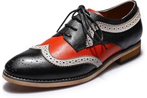 Mona flying Women's Leather Perforated Lace-up Oxfords Brogue Wingtip Derby Shoes for ladis Women