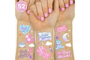 xo, Fetti Pink Sleepover Party Temporary Tattoos for Girls - 52 styles | Pink Birthday Party Supplies, Girls Movie Night Goodie Bag Favors, Cute Bday Decorations, Easter Basket, Stocking Stuffer