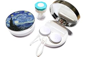 Contact Lens Travel Kit with Cleaner Washer, 5 in 1 Portable Contact Box with Mirror Tweezers Remover Tool Solution Bottle fo
