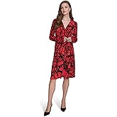 Halston Womens Long Sleeve Collared V-Neck Tie Waist Shirt Dress