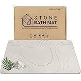 Stone Bath Mat Quick Dry Diatomaceous Earth Bath Mat Non-Slip Shower Stone Bathmat Super Absorbent Water Diatomite Bathroom Floor Pad Elegant,Natural,Esay to Clean (Flow Line-Beige)
