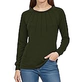 AURUZA Blouses for Women Dressy Casual Long Sleeve Shirts Tunic Tops Pletead Blouse Loose Dressy Tshirts Crew Neck Outfit