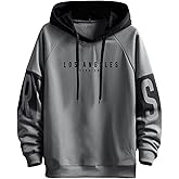 Verdusa Men's Letter Graphic Drawstring Hoodie Sweatshirt Colorblock Long Sleeve Pullover Tops Streetwear
