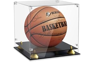 KKU Acrylic Basketball Display Case, Clear Full Size Basketball Case Display, Double Tier Black Basketball Display Stand for Autographed Basketball Display (Watch The Video to Assemble)