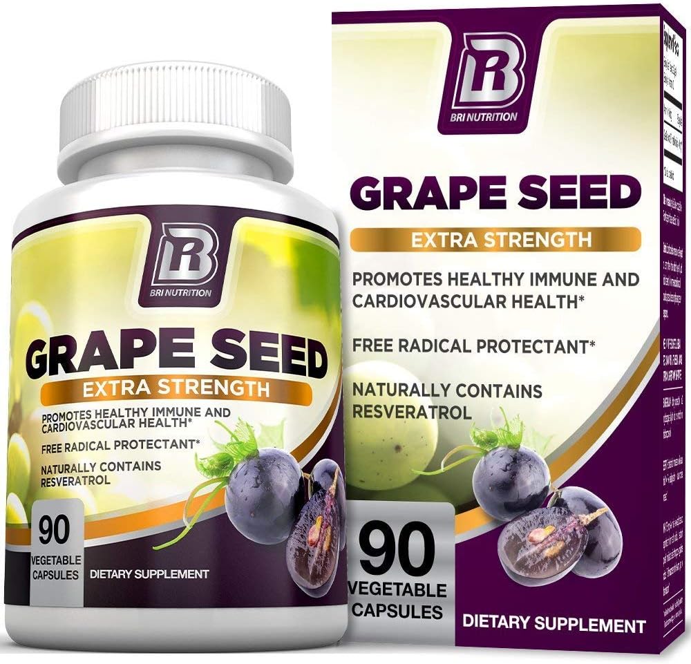 BRI Nutrition Grapeseed Extract - 400mg Maximum Strength 95% Proanthocyanidins Standardized Extract - Immune System Booster & Antioxidant for Heart, Brain, Bone & Skin Health - 90 Veggie Capsules: Health & Personal Care