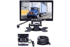 Hikity Backup Camera with Monitor Kit, Waterproof 18 IR LED Night Vision Reverse Camera + 7" Rear View Monitor Vehicle Parking System for RV Bus Trailer Truck (65ft 4-Pin Aviation Video Cable)