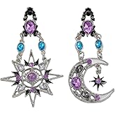Star/Moon Earrings for Women,Sun Moon Dangle Earrings Statement Boho Colorful Rhinestone Gold Earring Mythical Greek Witch Jewelry