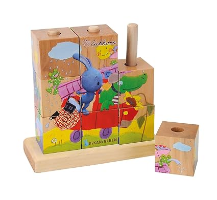 Eichhorn 109468630 - Kikaninchen Bilderwürfel-Puzzle, 4 Motive mit 9 Steinen zum Stecken, 14x14cm, FSC 100% Zertifiziertes Bi