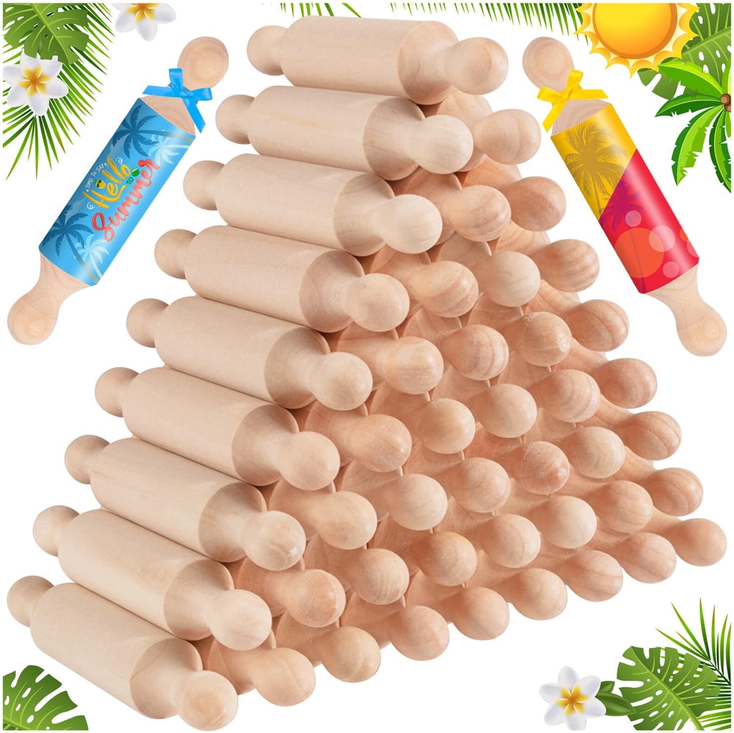 45PCS Mini Rolling Pins for Crafts, Small Wooden Dough Roller for Baking in The Kitchen and Imaginative Play, Wooden Tiered Tray Decorative for Halloween and Christmas Presents (4.1 Inches)