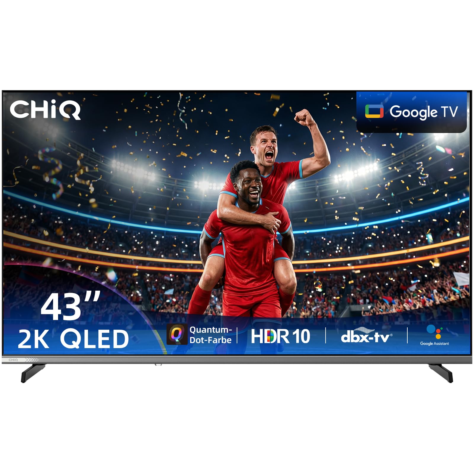CHIQ 43 Zoll Fernseher (108cm), FHD Smart TV, QLED mit HDR10, Google TV, Prime Video, Netflix, HBO Max, Triple Tuner (DVB-C/-S2/-T2), HbbTV, Dolby Audio, HDMI, CI+, L43QST