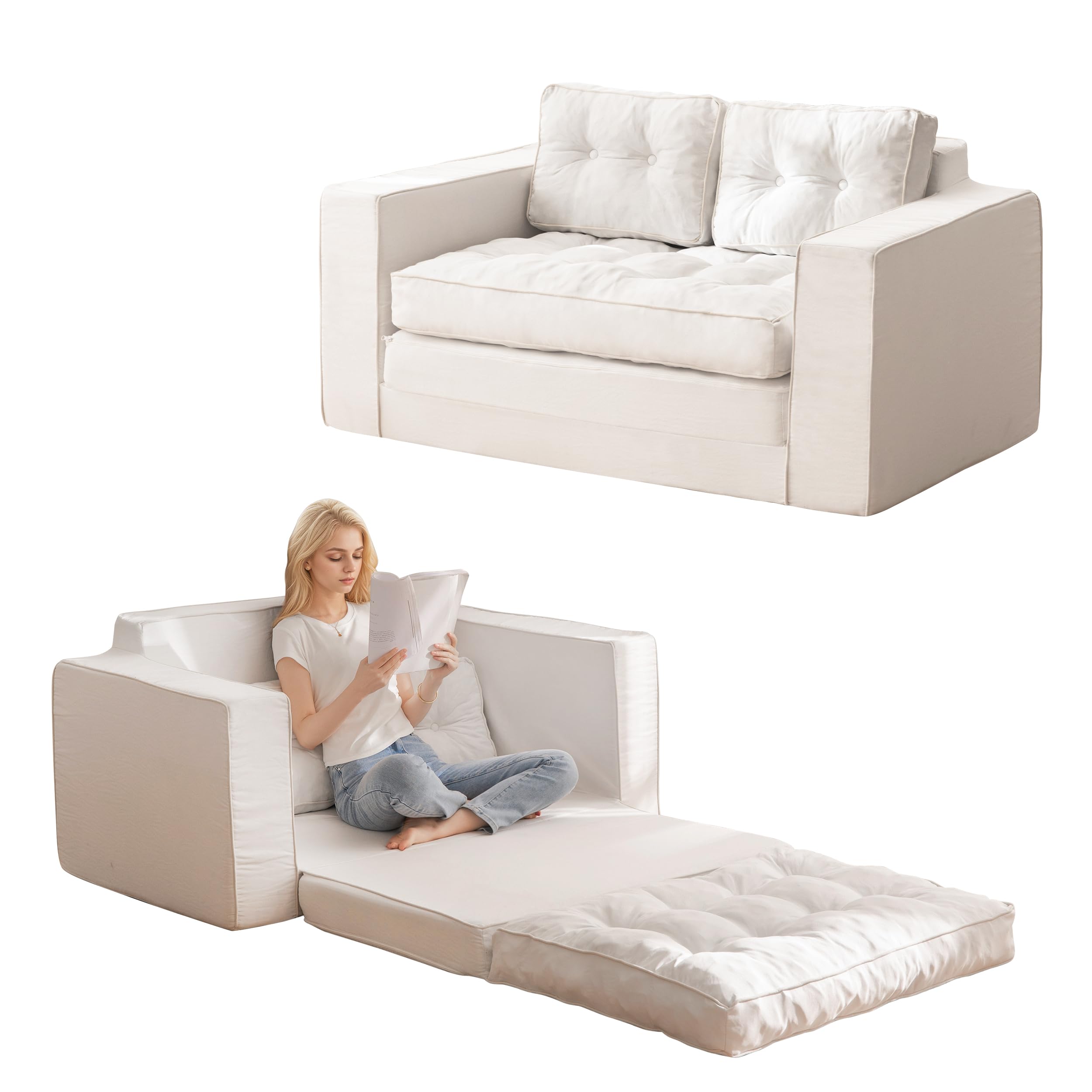 Photo 1 of YOSHOOT Loveseat Sleeper Sofa,55" Convertible Sofa Bed Couch Futon Couches for Living Room,3-in-1 Pull Out Floor Couch with Backrest and Pillows