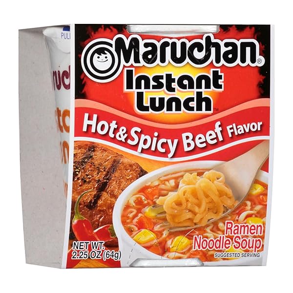 MARUCHAN INSTANT LUNCH HOT & SPICY BEEF, RAMEN NOODLE SOUP, MICROWAVEABLE MEAL, 2.25 OZ, 12 COUNT