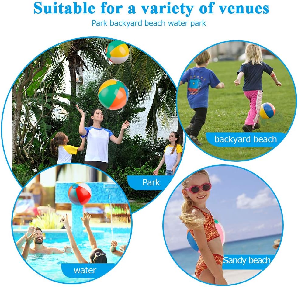 Coogam Inflatable Beach Ball Classic Rainbow Color Birthday Pool Party Favors Summer Water Toy Fun Play Beachball Game for Kid Boys Girls 8 to 12 Inches from Inflated to Deflated (10 PCS): Toys & Games