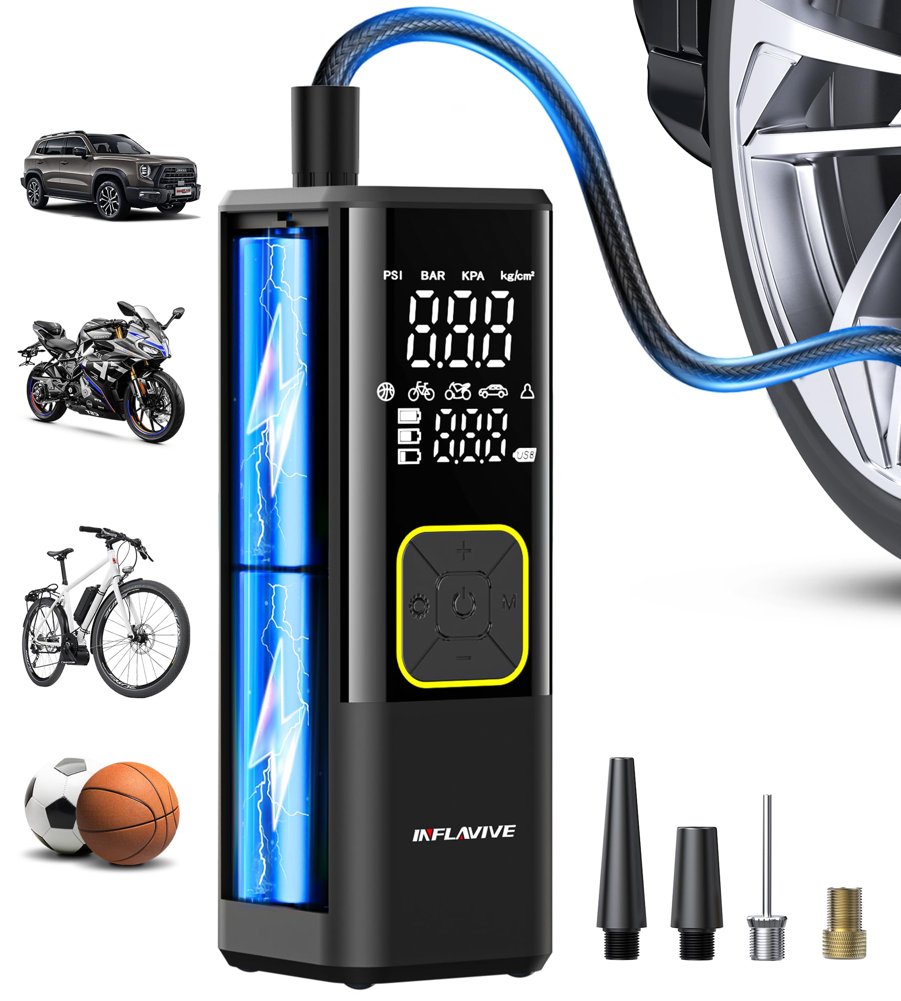 Photo 1 of Tire Inflator Portable Air Compressor, 150 PSI Cordless Air Pump for Car Tires with Digital Pressure Gauge, 3X Faster Tire Pump for Cars, Motorcycle, Bicycle, Balls with LED Light, Auto Shut-Off