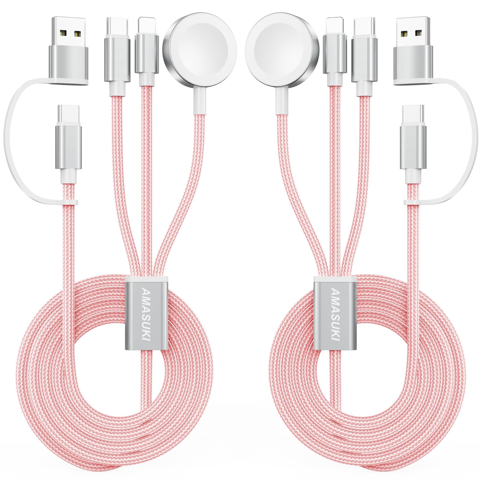 Photo 1 of 1pcs only ---Amasuki Pink-Upgraded 3 in 2 USB C Cable for Watch Charger Phone Charger USB C Multi Fast Charging Cable Compatible with Watch Ultra/SE/10/9/8/7/6/5/4/3/2/1 & Phone 16/15/14/Galaxy S23-4FT