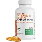 Bronson Super B Vitamin B Complex Sustained Release for Energy, 100 Tablets | B1, B2, B3, B6, Folic Acid, B12, Biotin &amp; Pantothenic Acid, One-Tablet Formula, Non-GMO, Gluten-Free &amp; Soy-Free