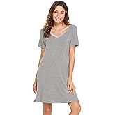 GYS Womens Bamboo Viscose Nightgown, Silky Soft Lightweight Short Sleeve Sleep Dress with Satin V-Neck for Hot Sleepers
