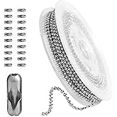 33ft Silver Ball Chain 2.4mm Pull Chain Stainless Steel Ball Bead Chain Necklace with 20 Pieces Matching Connectors Clasps for Jewelry Making, Necklace Hanging, Dog Tag, DIY Crafts