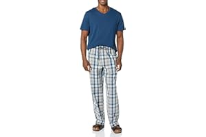 Amazon Essentials Men's Cotton Poplin Pant with Cotton Jersey T-Shirt Pajama Set