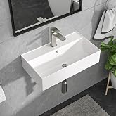 Lordear Wall Mount Bathroom Sink 21x12 Inch White Rectangle Sink with Overflow Porcelain Ceramic Floating Bathroom Vessel Sinks, Wall Hung Wash Hand Basin