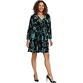 London Times Womens Long Sleeve V-Neck Dress