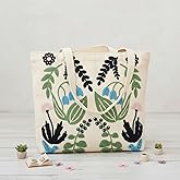Mindsoft Aesthetic Embroidery Tote Bag for Women Cute Floral Embroidered Canvas Summer Reusable Farmhouse Cottage Shoulder Bag for Shopping Grocery Work Book
