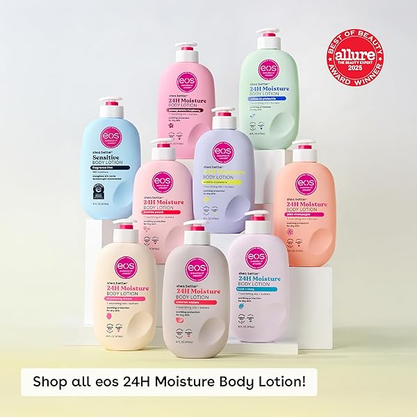 EOS SHEA BETTER SENSITIVE SKIN BODY LOTION, 48-HOUR MOISTURE SKIN CARE, FOR DRY SKIN, FRAGRANCE FREE BODY LOTION, ECZEMA LOTION, VEGAN, 16 FL OZ (PACKAGING MAY VARY)