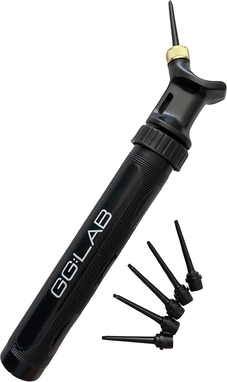 gloveglu GG:LAB Sports Ball Pump with 6 Metal Needles: Pumps twice as fast. Pump for football rugby ball, basketball