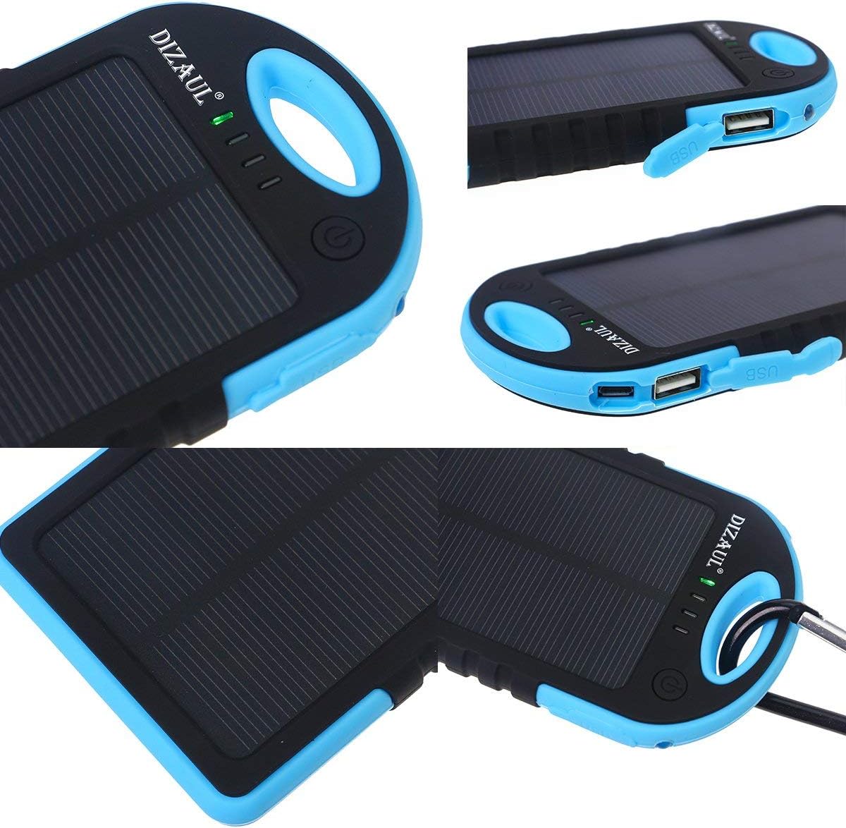 Dizaul Solar Charger, 5000mAh Portable Solar Power Bank Waterproof/Shockproof/Dustproof Dual USB Battery Bank Compatible with All Smartphones,iPhone,Samsung,Android Phones,Windows Phones,GoPro,GPS: Garden & Outdoor