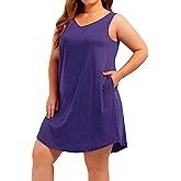 Beocut Plus Size V Neck Tank Nightgowns Women Sleepwear Sleeveless Night Gown Dresses Sleep Shirts with Pockets