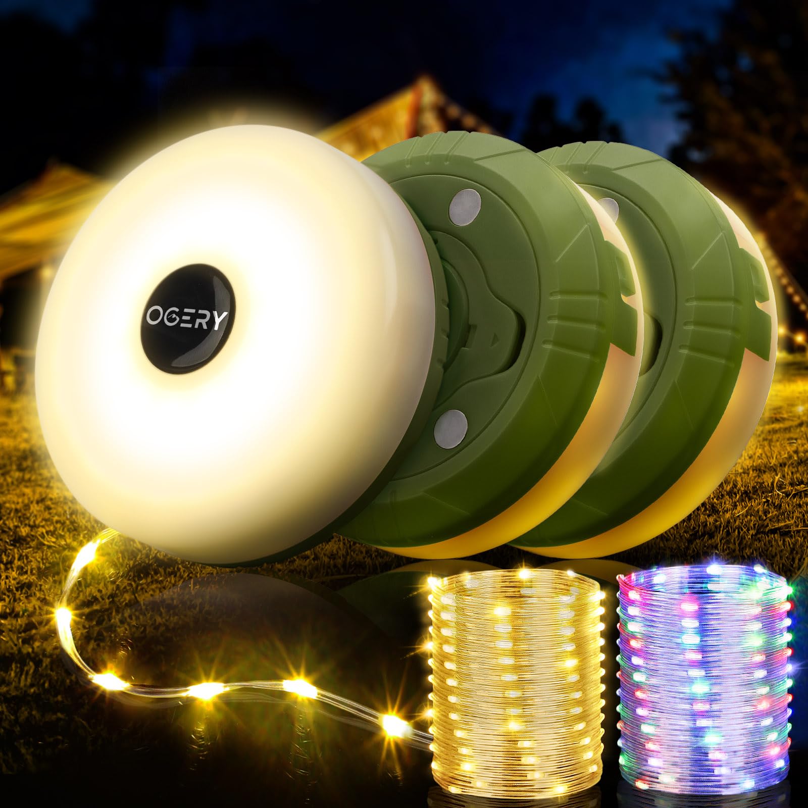 OGERY 3-Pack Camping String Lights 4 in 1, 32.8FT Quick Storage 8 Modes