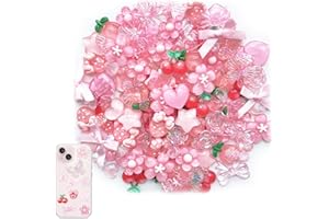 60 Pcs Pink Junk Case Charms Kit, 3D Flatback Resin Charms, Y2K Aesthetic Bow Butterfly Flower Cherry Heart Charms, DIY Craft