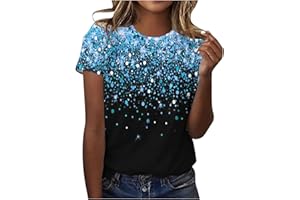 NARHBRG Women Sparkly Graphic Print Tops Tie Dye Tee Shirt Loose Short Sleeve Crewneck Tshirt Basic Casual Color Block Blouse