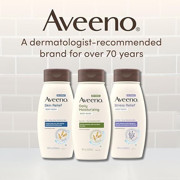 AVEENO STRESS RELIEF BODY WASH WITH NOURISHING OAT & LAVENDER SCENT FOR SENSITIVE SKIN, GENTLY CLEANSES & HELPS YOU FEEL CALM & RELAXED IN THE SHOWER, SOAP-FREE, 18 FL. OZ