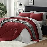 BEDELITE Queen Comforter Set 7 Pieces Bed in A Bag - Soft Microfiber Reversible Burgundy Bed Set with Comforters, Sheets, Pillowcases & Shams, Cozy Luxury Bedding Sets for All Season